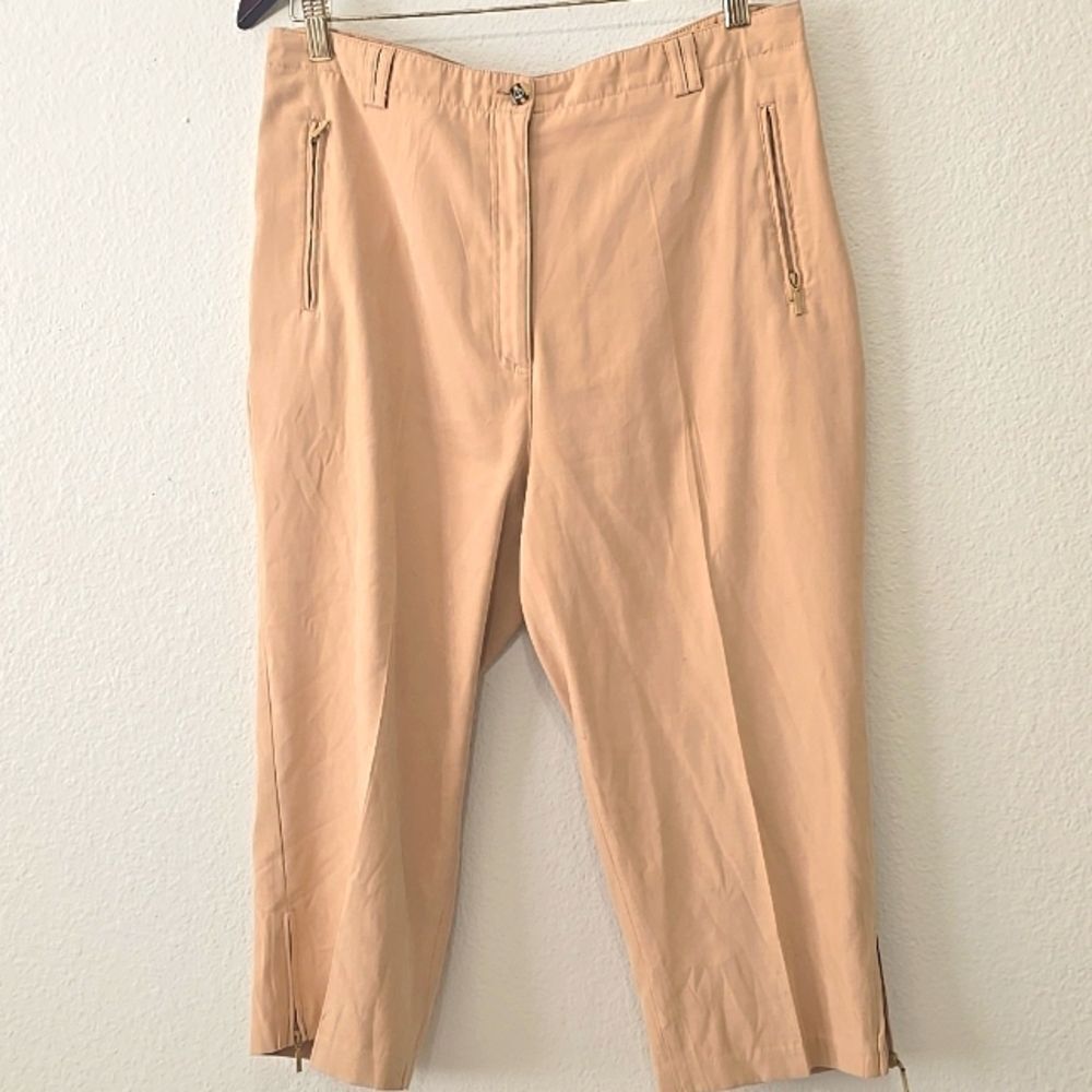 Jamie Sadock Pants Womens 12 Tan Khaki‎ High Rise Nylon Ripstop Golf Crop Capri